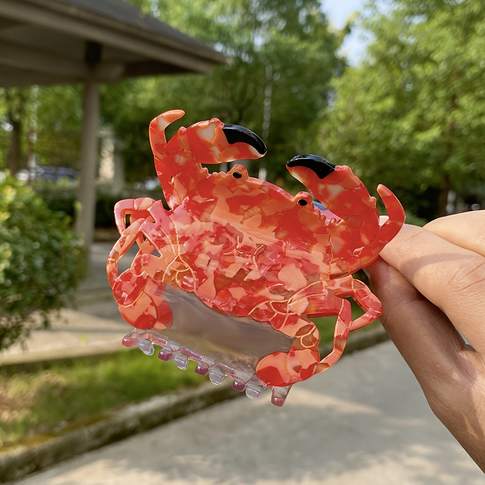 Single Large Red Crab-Shaped Shark Clip - Acetate Non-Slip Hair Claw with Colorful Animal Print, Elegant & Cute Hairpin for Women, Ponytails, Birthdays, Parties, Ponytail Styling, Cartoonish Design, Playful Accessory, Birthday Gift, Highquality Material,