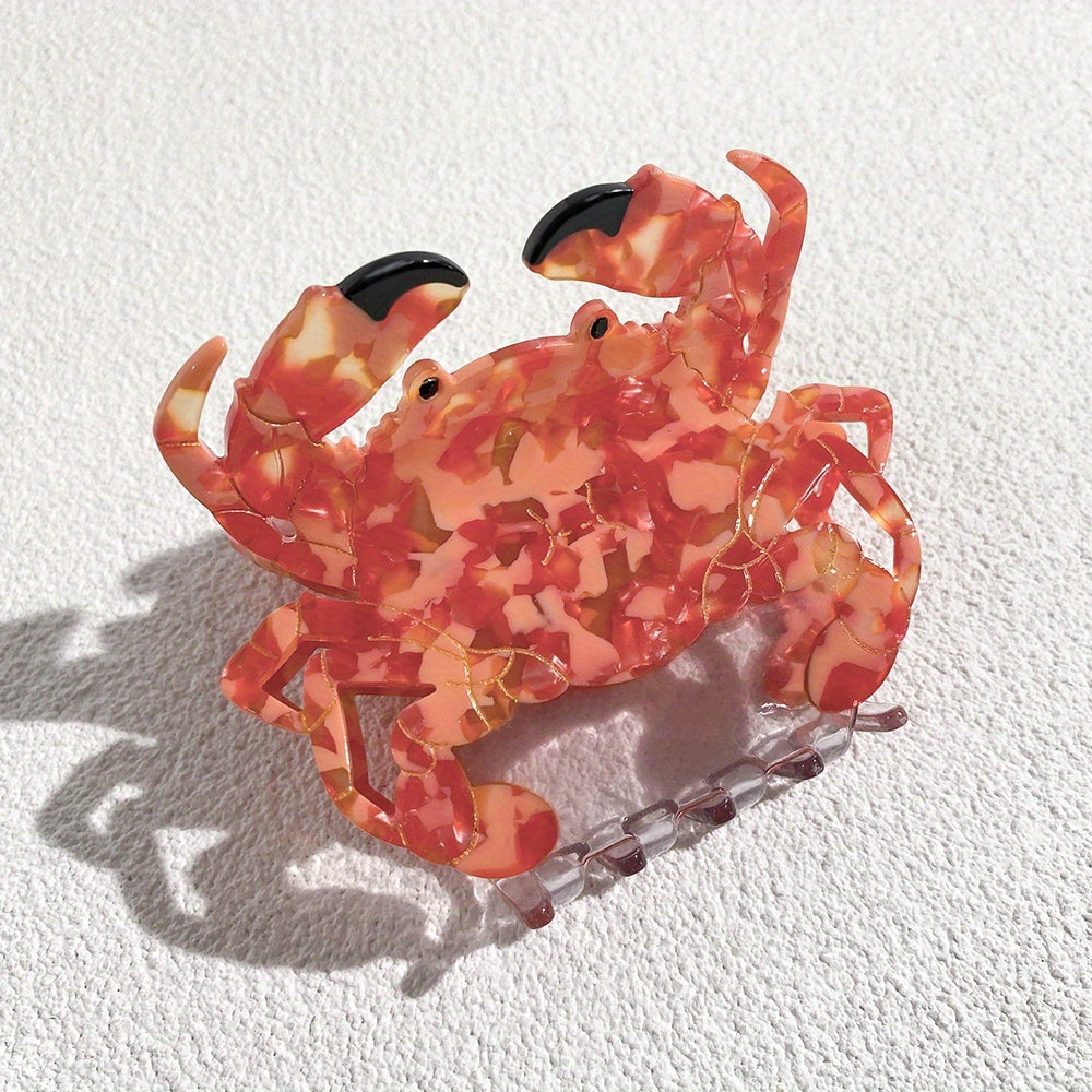 Single Large Red Crab-Shaped Shark Clip - Acetate Non-Slip Hair Claw with Colorful Animal Print, Elegant & Cute Hairpin for Women, Ponytails, Birthdays, Parties, Ponytail Styling, Cartoonish Design, Playful Accessory, Birthday Gift, Highquality Material,