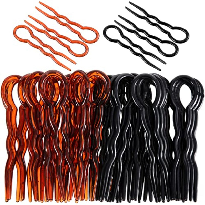 48pcs WILLBOND Plastic U-Shaped Hairpins - Spiral Grip Black & Brown Hair Clips, 3.5" Long Heavy Duty Lightweight Hairpins for Women's Wedding, Bun, Chignon & Everyday Hairstyles - Durable Plastic Hair Accessories (24 Each Color)