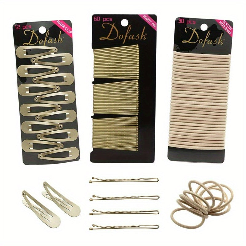 Hair Clip Set, 102 Counts Set Braided Hair Clips for Women (Bobby Pins 60pcs+ Hyper Elastics Ties 30pcs+ Snap Hair Clips 12pcs Blonde)