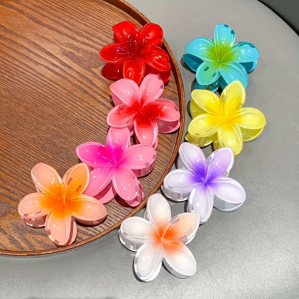 12pcs Gradient Candy Color Flower Hair Clips, 3.15inch Large Non-Slip Shark Clip for Thick Hair, Hawaiian Tropical Floral Design, Durable Plastic Hairpins for Women and s, Summer Beach Party Accessories, Hibiscus Headwear